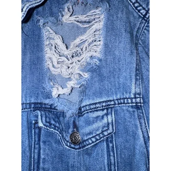 Distressed Cello Denim Jacket Vintage Blue Frayed Edges Size 3X - Picture 6 of 9